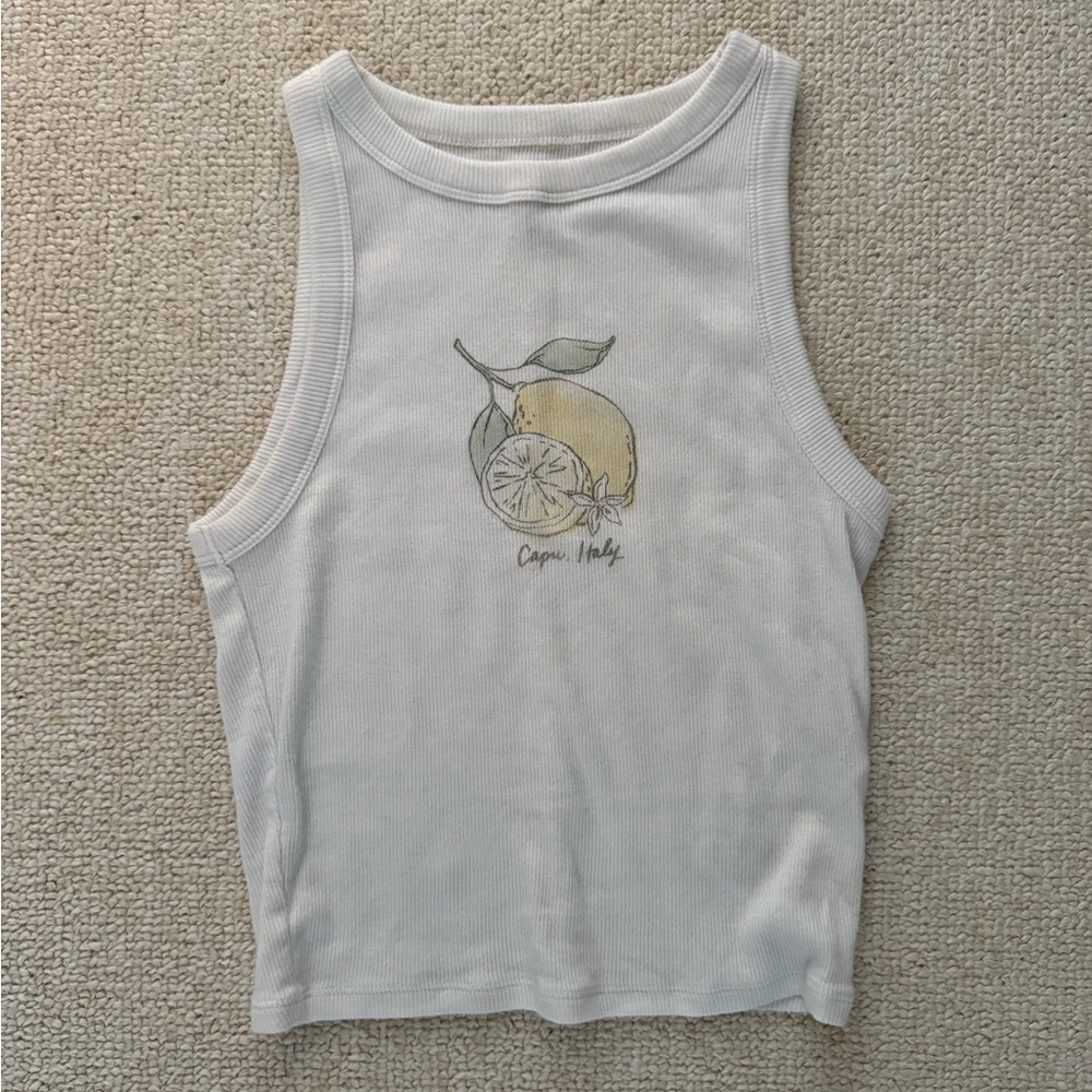 Abercrombie & Fitch White Lemon Graphic Crop Top